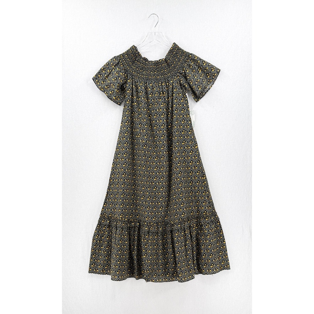 HYACINTH HOUSE Dress Small Black Floral Smocked Off The Shoulder Tuckernuck NEW - Picture 4 of 16